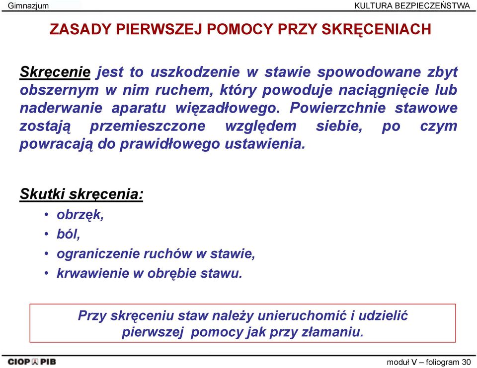 Powierzchnie stawowe zostają przemieszczone względem siebie, po czym powracają do prawidłowego ustawienia.