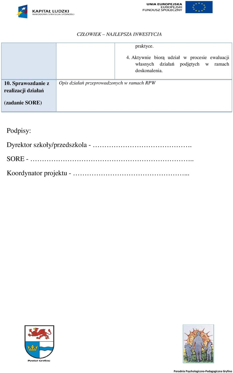 podjętych w ramach doskonalenia. 10.