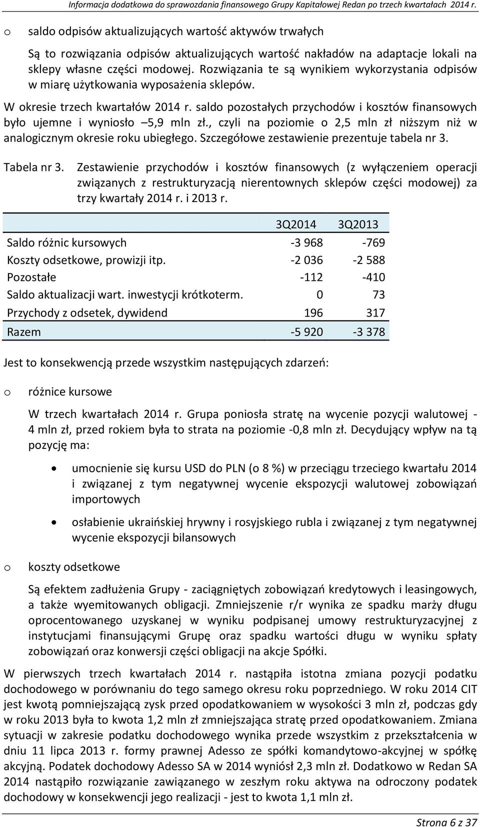 , czyli na pzimie 2,5 mln zł niższym niż w analgicznym kresie rku ubiegłeg. Szczegółwe zestawienie prezentuje tabela nr 3. Tabela nr 3.