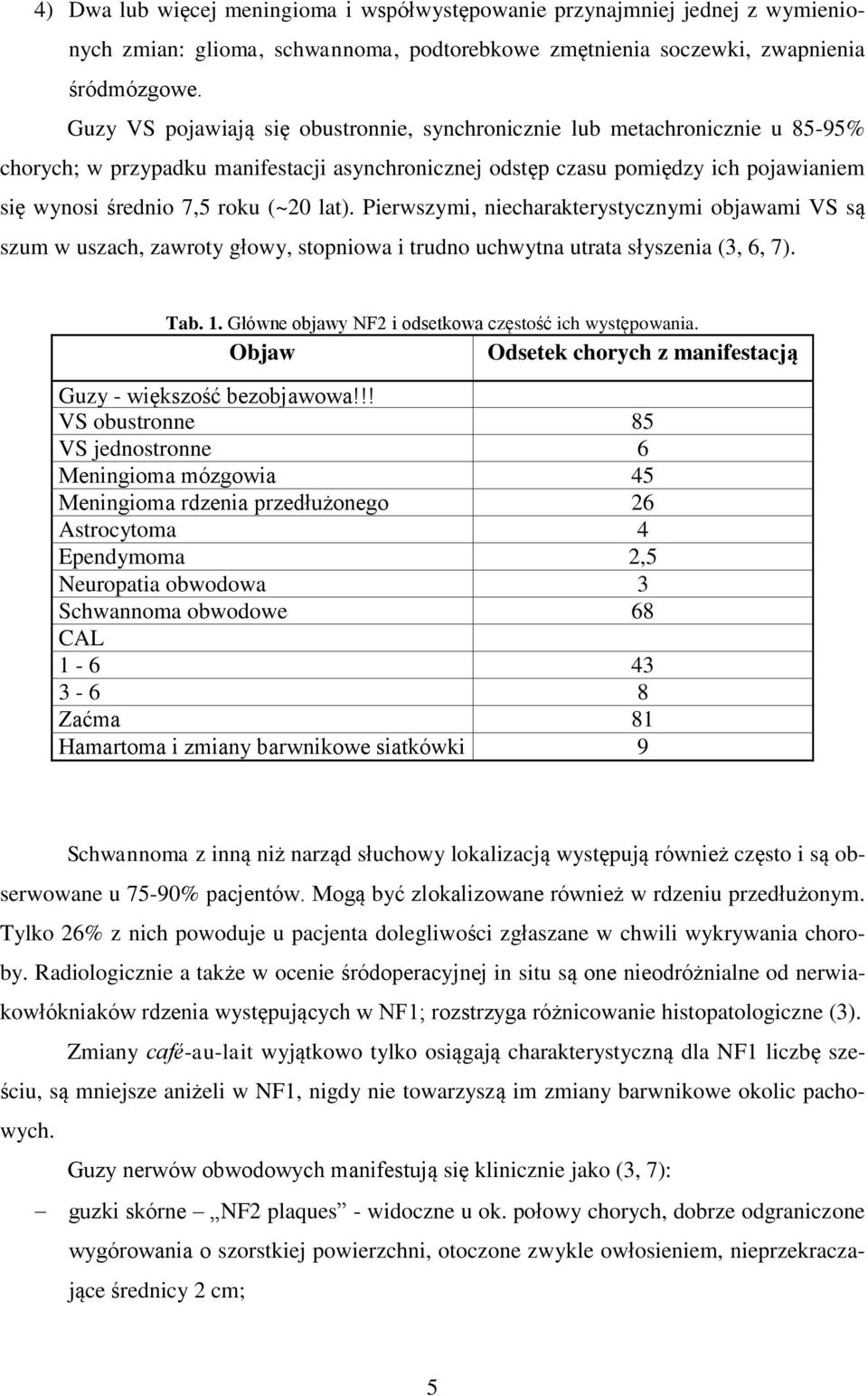 lat). Pierwszymi, niecharakterystycznymi objawami VS są szum w uszach, zawroty głowy, stopniowa i trudno uchwytna utrata słyszenia (3, 6, 7). Tab. 1.
