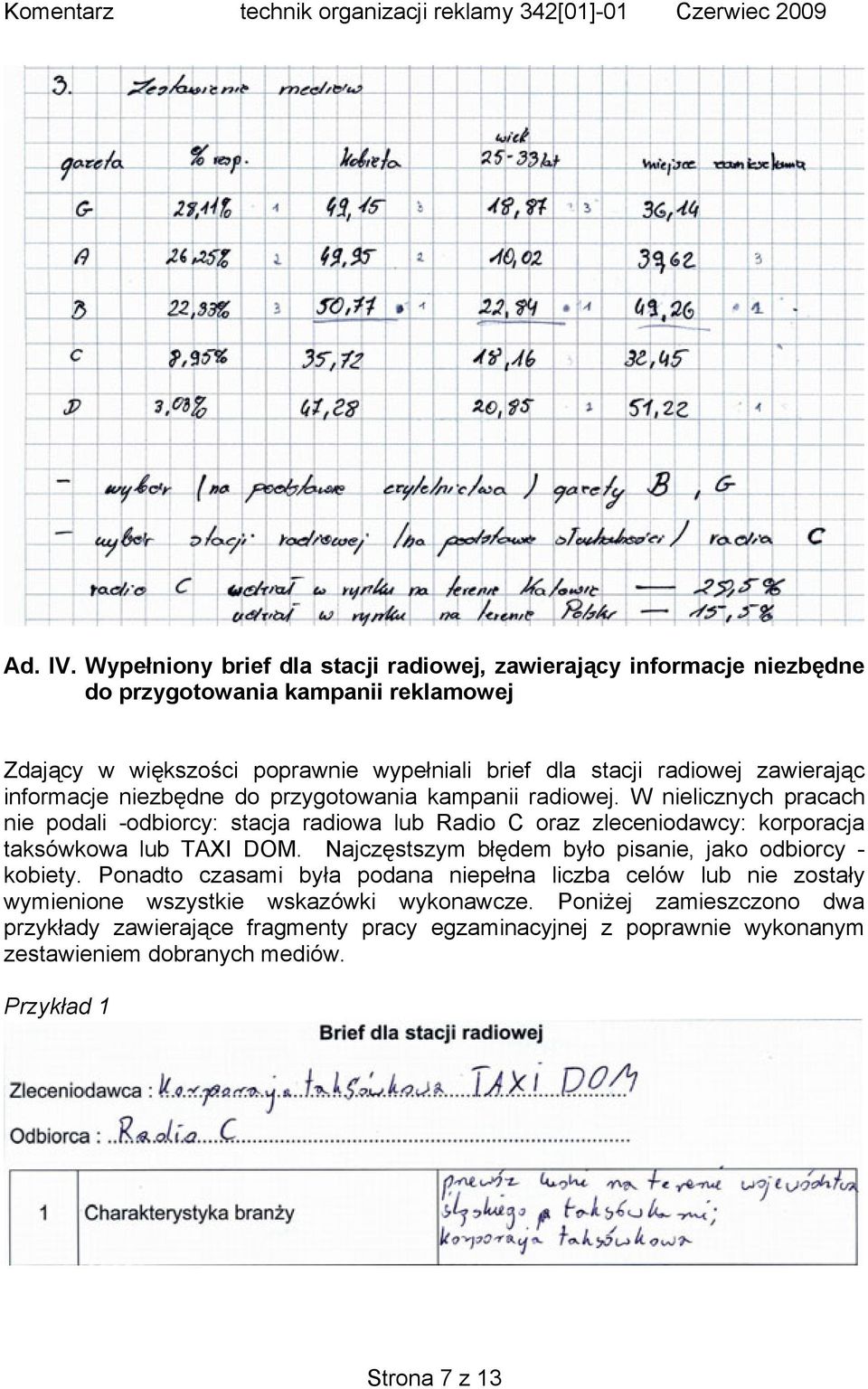 zawierając informacje niezbędne do przygotowania kampanii radiowej.