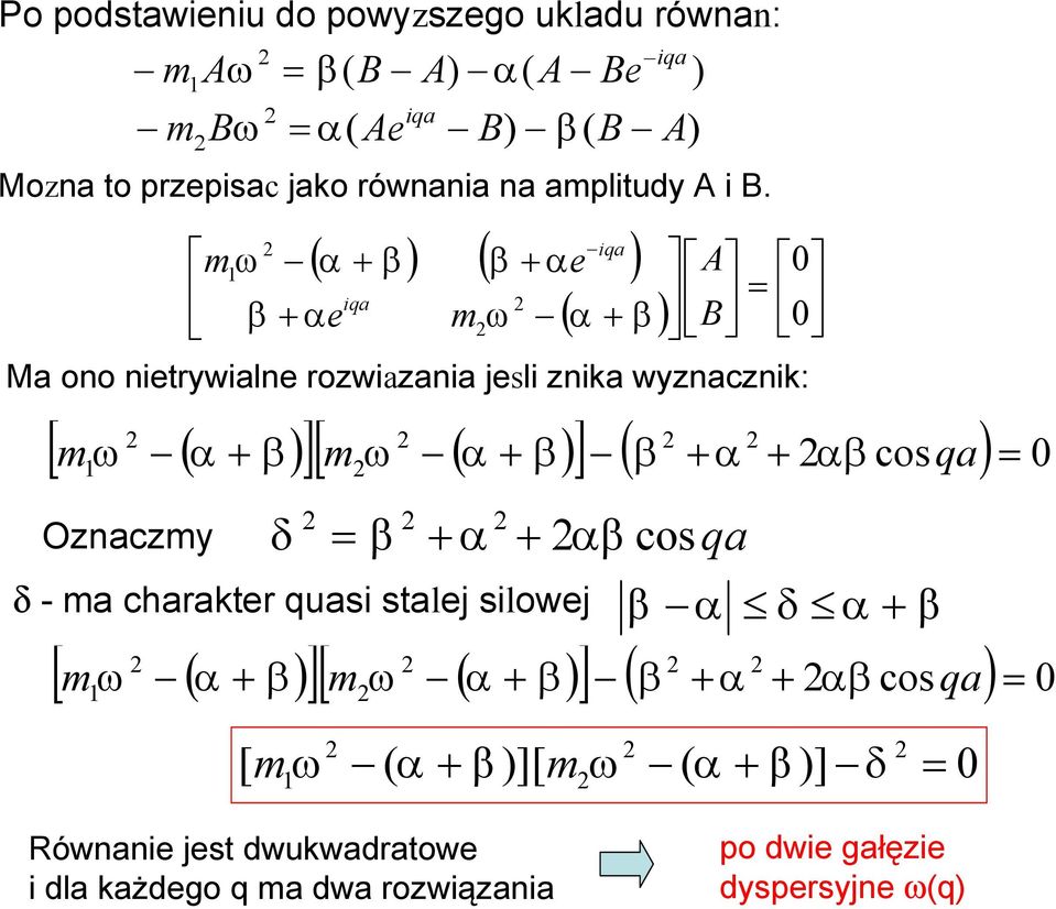 m 1 β iqa ( α β ( β αe αe iqa m ( α β A B Ma ono nietywialne ozwiazania esli znika wyznacznik: [ ( ] m α β m ( α β [ ] ( β α