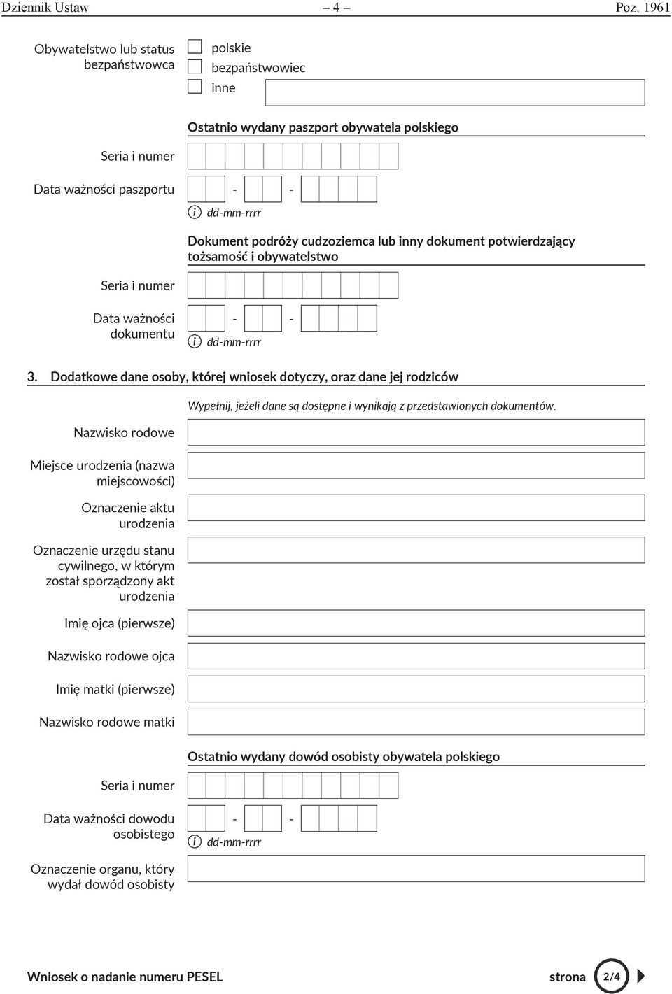 dokument potwierdzający tożsamość i obywatelstwo Seria i numer Data ważności dokumentu 3.