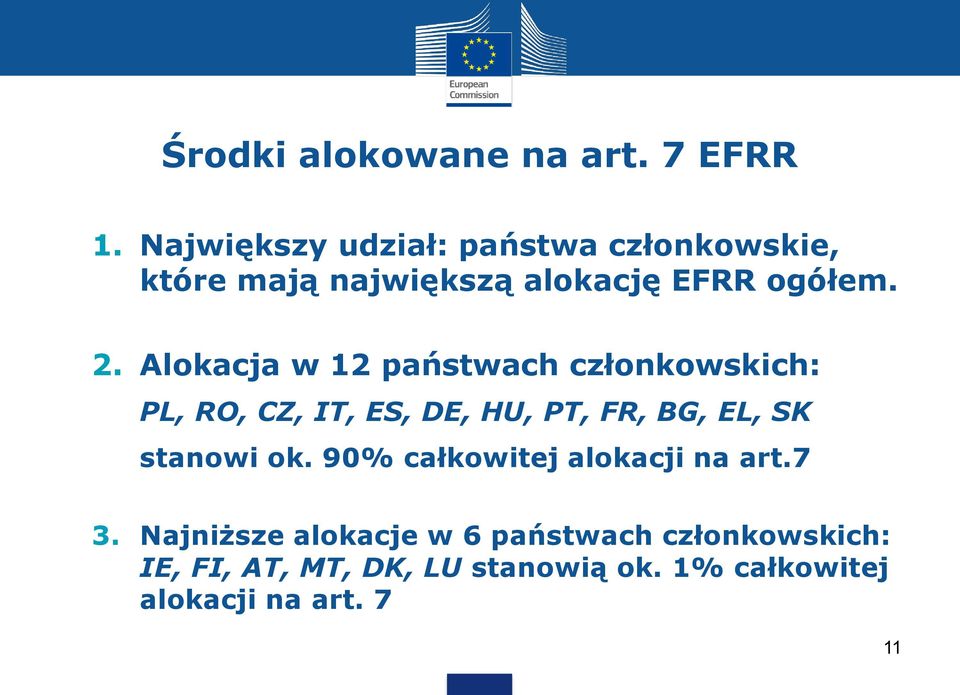 Alokacja w 12 państwach członkowskich: PL, RO, CZ, IT, ES, DE, HU, PT, FR, BG, EL, SK stanowi