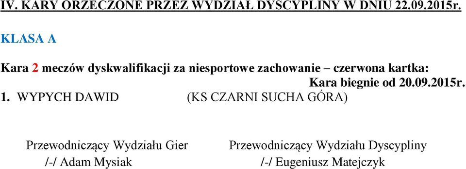Kara biegnie od 20.09.2015r. 1.