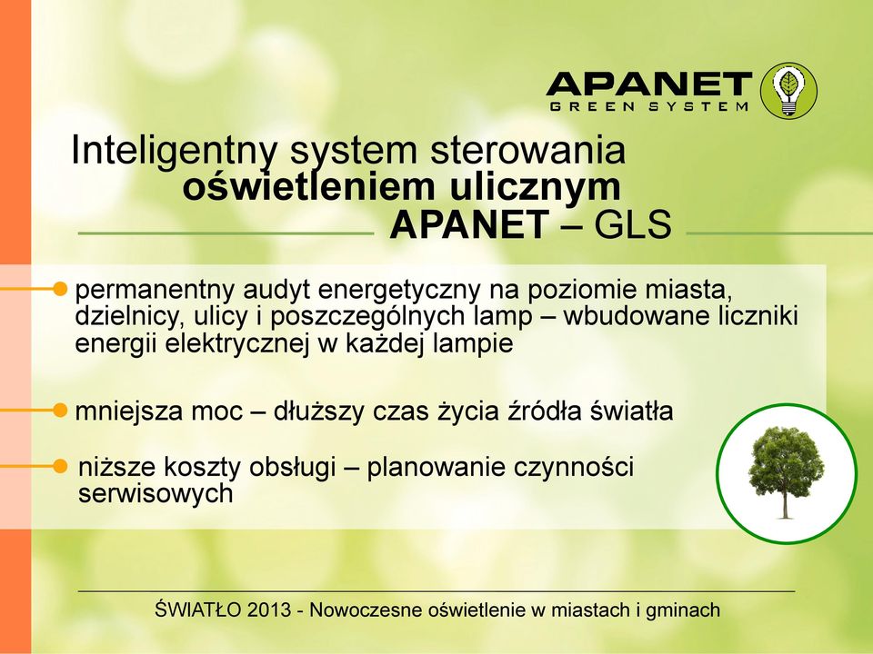 wbudowane liczniki energii elektrycznej w każdej lampie mniejsza moc dłuższy