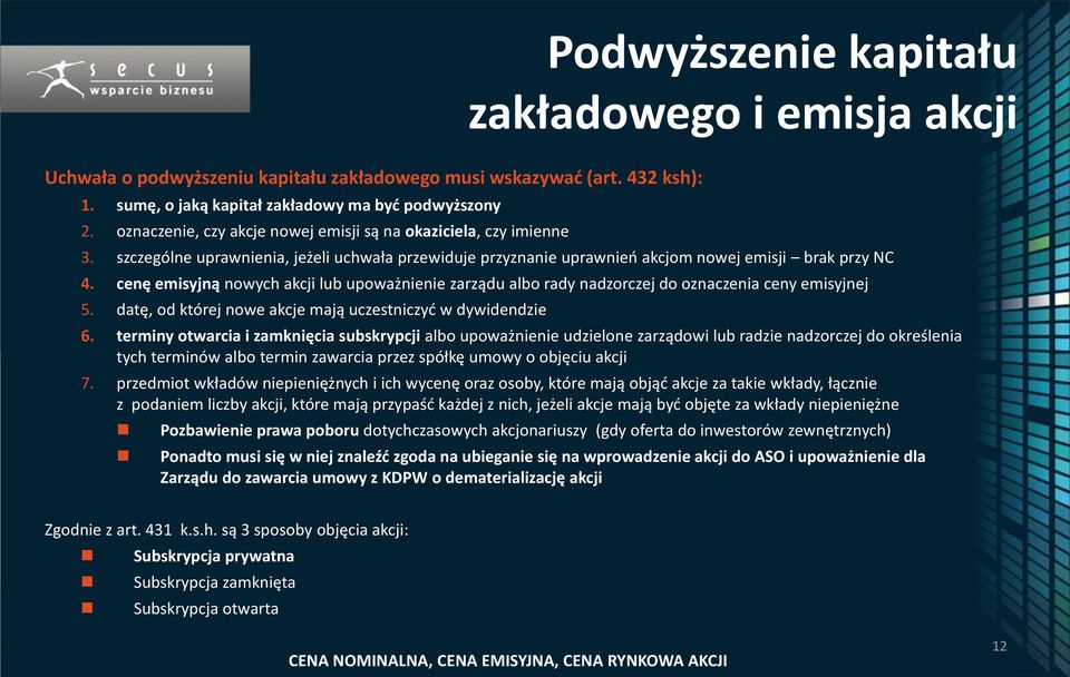 cenę emisyjną nowych akcji lub upoważnienie zarządu albo rady nadzorczej do oznaczenia ceny emisyjnej 5. datę, od której nowe akcje mają uczestniczyć w dywidendzie 6.