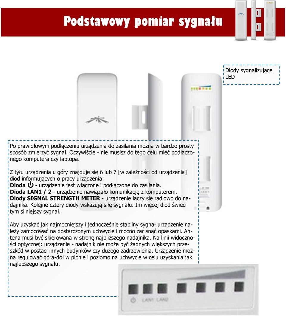 Z tyłu urządzenia u góry znajduje się 6 lub 7 [w zależności od urządzenia] diod informujących o pracy urządzenia: Dioda - urządzenie jest włączone i podłączone do zasilania.