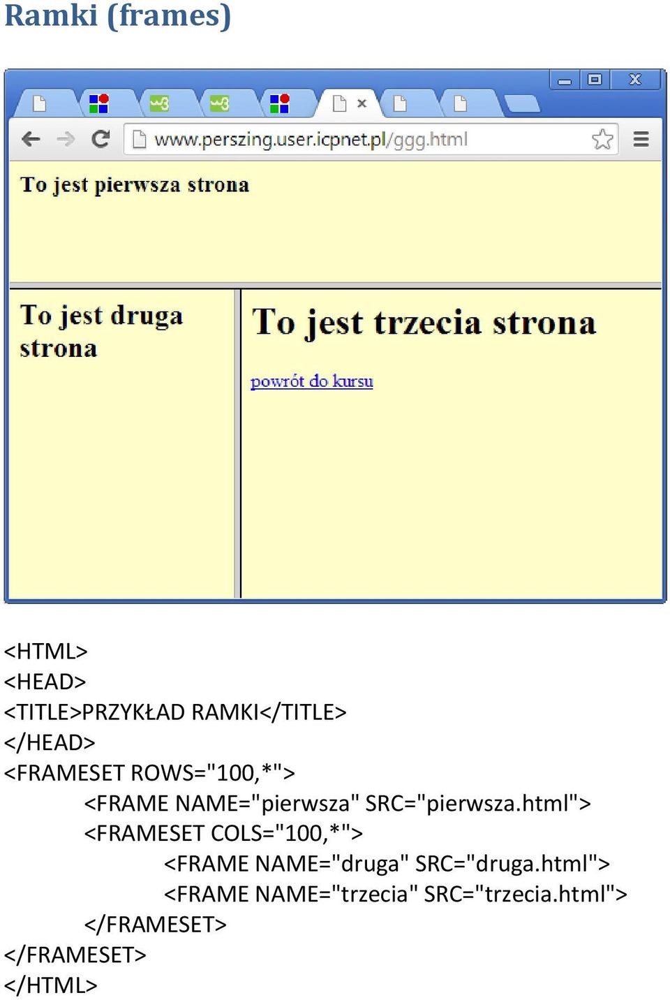 html"> <FRAMESET COLS="100,*"> <FRAME NAME="druga" SRC="druga.