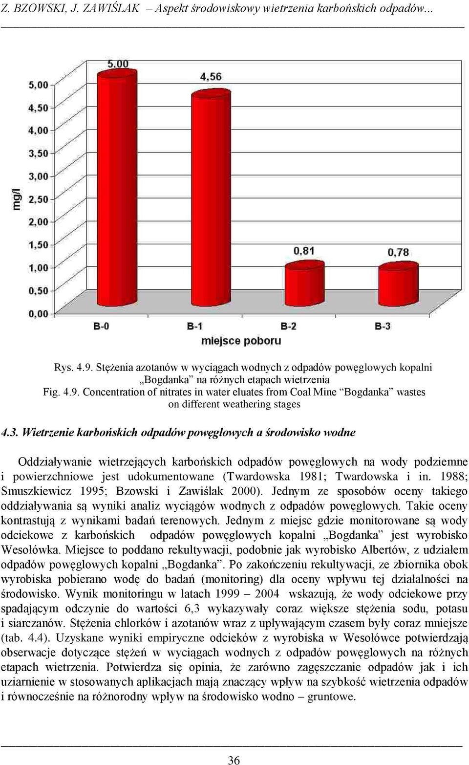Wietrzenie karbońskich odpadów powęglowych a środowisko wodne Oddziaływanie wietrzejących karbońskich odpadów powęglowych na wody podziemne i powierzchniowe jest udokumentowane (Twardowska 1981;