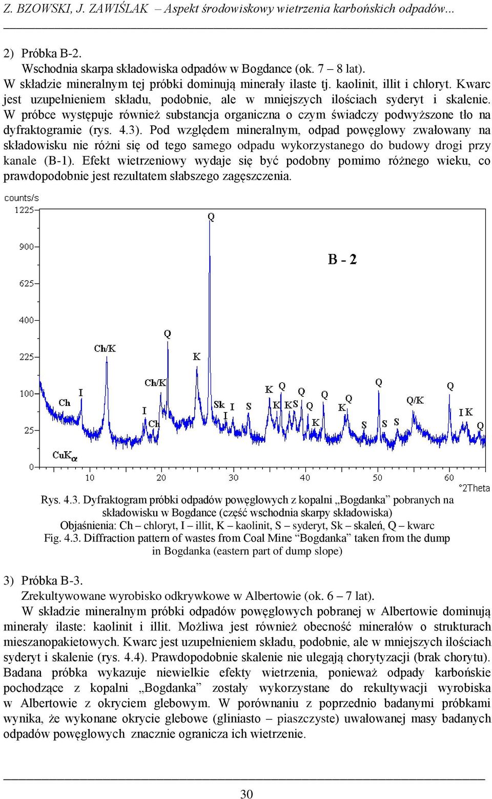 W próbce występuje również substancja organiczna o czym świadczy podwyższone tło na dyfraktogramie (rys. 4.3).
