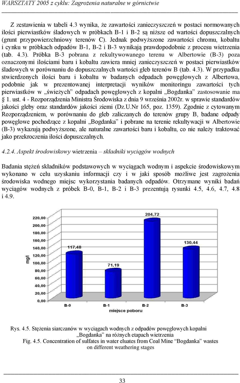 Jednak podwyższone zawartości chromu, kobaltu i cynku w próbkach odpadów B-1, B-2 i B-3 wynikają prawdopodobnie z procesu wietrzenia (tab. 4.3).