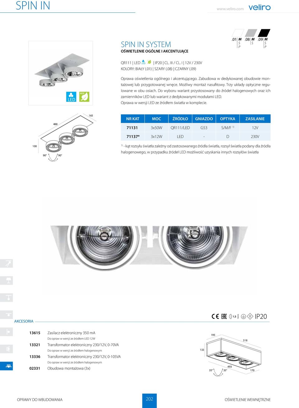 Do wyboru wariant przystosowany do źródeł halogenowych oraz ich zamienników LED lub wariant z dedykowanymi modułami LED. Oprawa w wersji LED ze źródłem światła w komplecie.