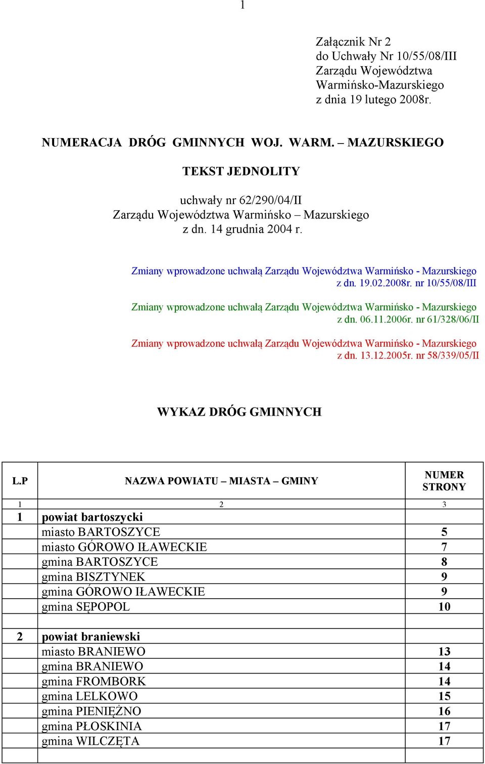 02.2008r. nr 10/55/08/III Zmiany wprowadzone uchwałą Zarządu Województwa Warmińsko - Mazurskiego z dn. 06.11.2006r.