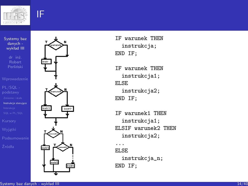 IF; IF warunek1 THEN instrukcja1; ELSIF