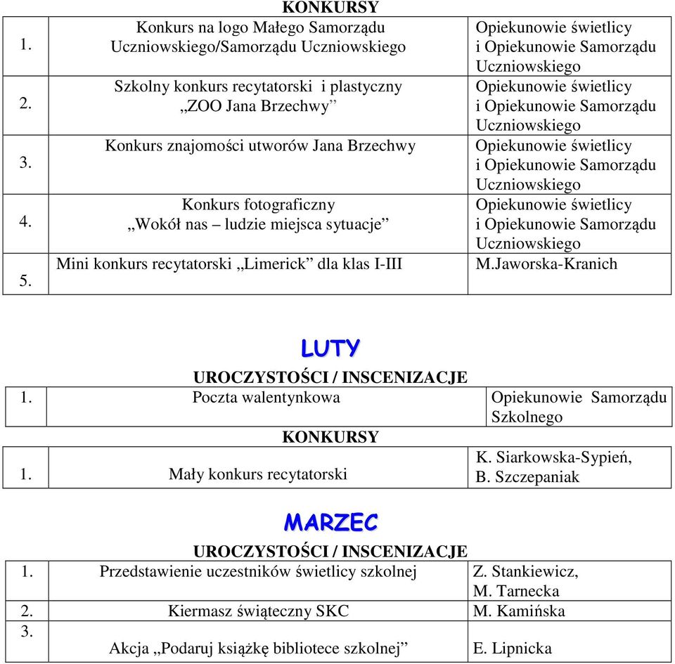 Jaworska-Kranich LUTY Poczta walentynkowa Szkolnego Mały konkurs recytatorski K. Siarkowska-Sypień, B.