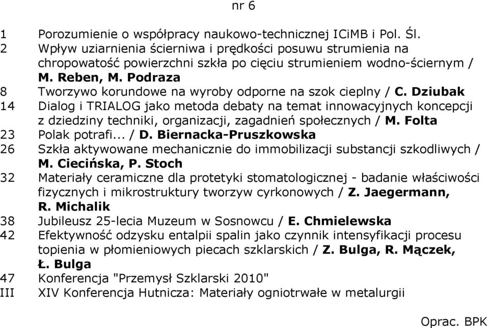 Podraza 8 Tworzywo korundowe na wyroby odporne na szok cieplny / C.