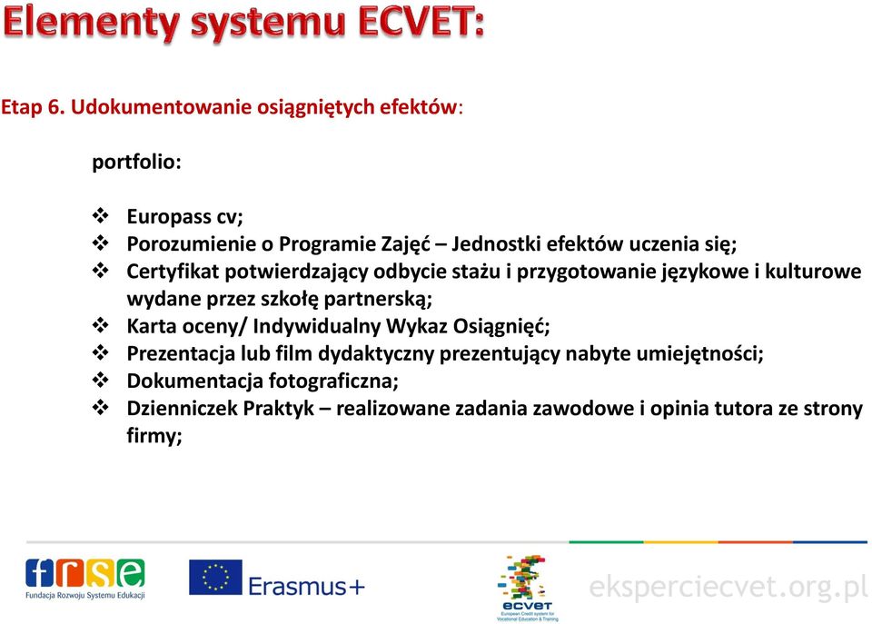 uczenia się; Certyfikat potwierdzający odbycie stażu i przygotowanie językowe i kulturowe wydane przez szkołę