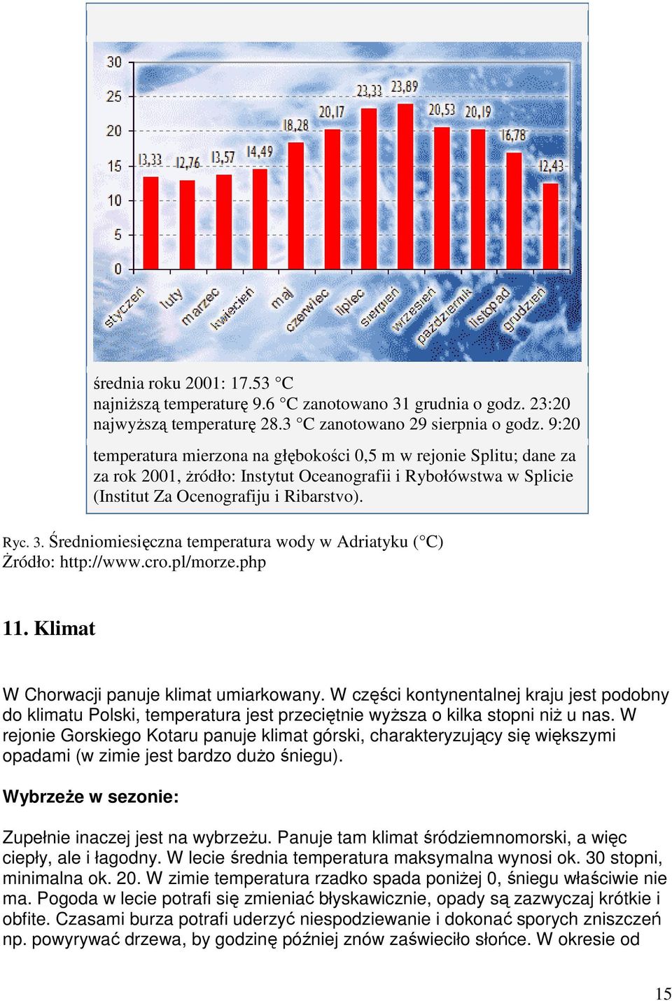 Średniomiesięczna temperatura wody w Adriatyku ( C) śródło: http://www.cro.pl/morze.php 11. Klimat W Chorwacji panuje klimat umiarkowany.