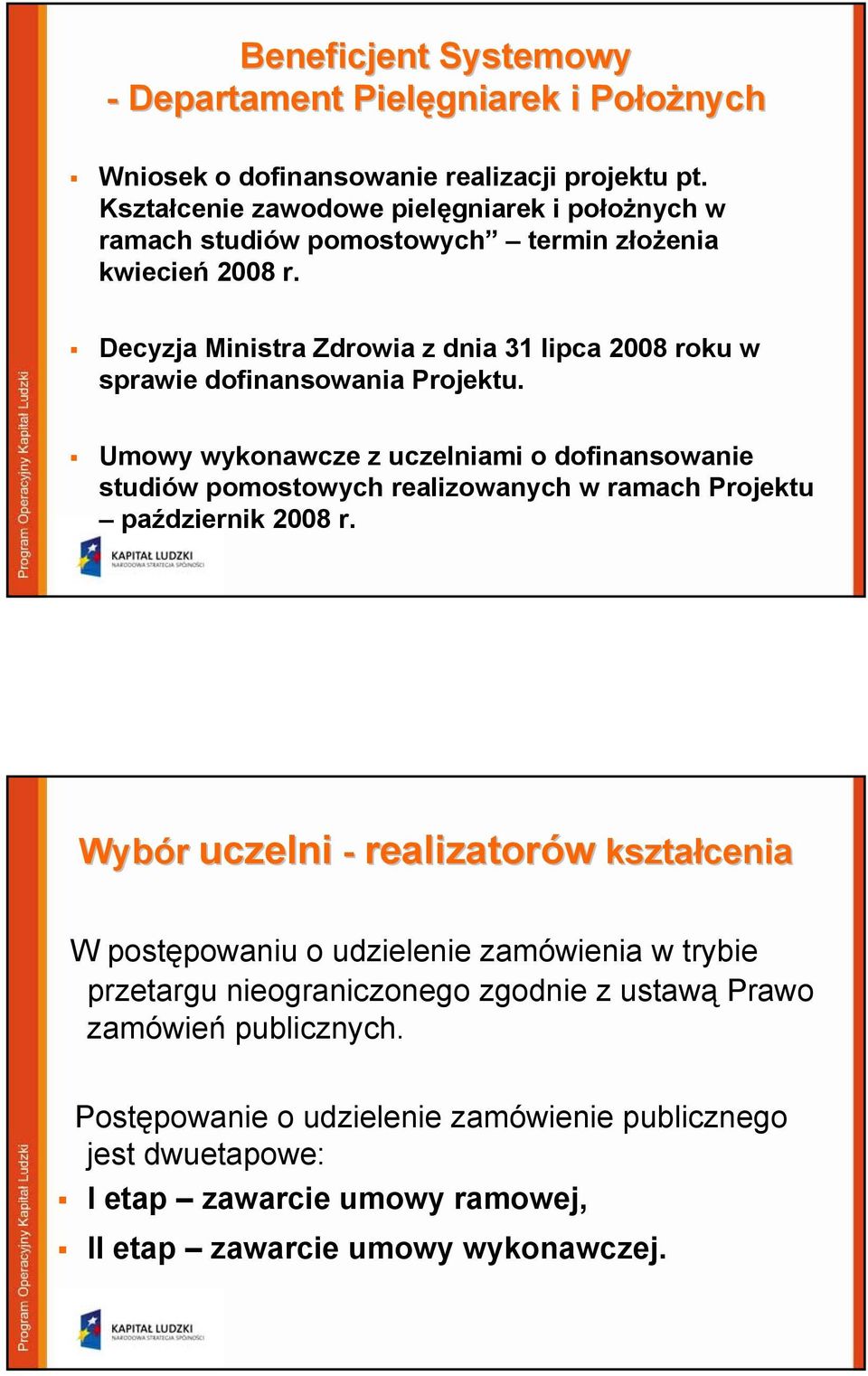 Decyzja Ministra Zdrowia z dnia 31 lipca 2008 roku w sprawie dofinansowania Projektu.