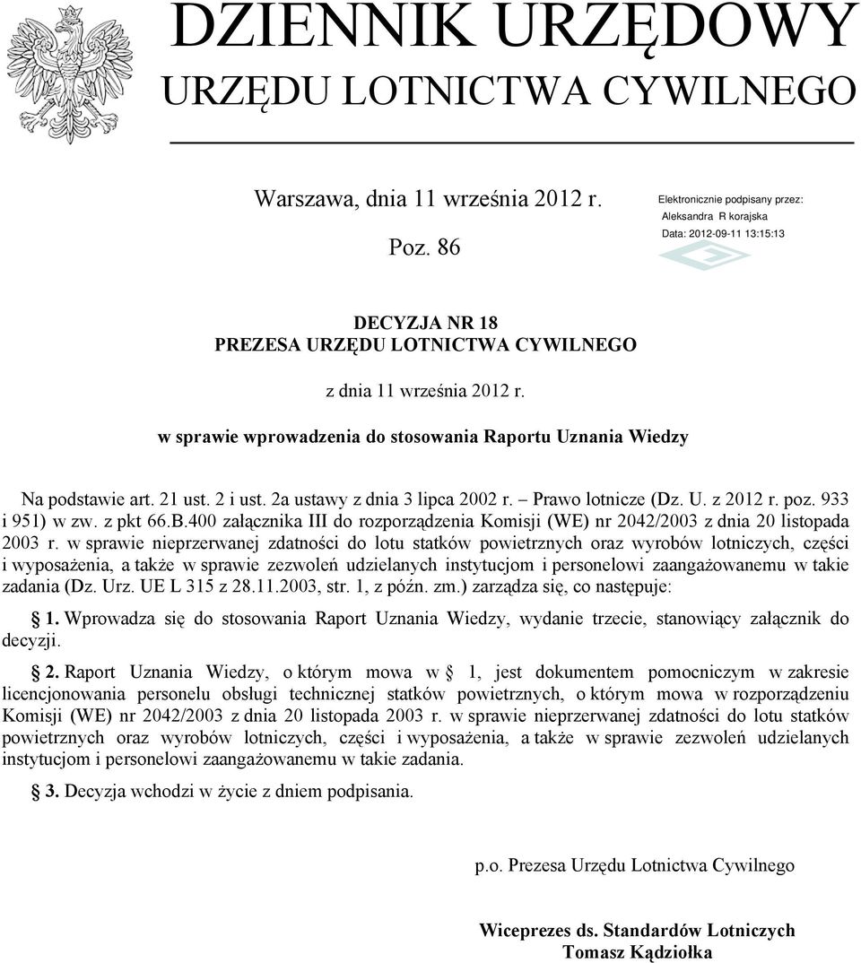 400 załącznika III do rozporządzenia Komisji (WE) nr 2042/2003 z dnia 20 listopada 2003 r.