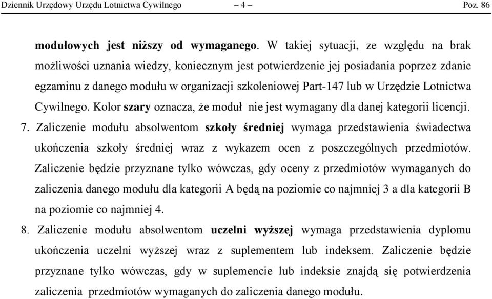 Urzędzie Lotnictwa Cywilnego. Kolor szary oznacza, że moduł nie jest wymagany dla danej kategorii licencji. 7.