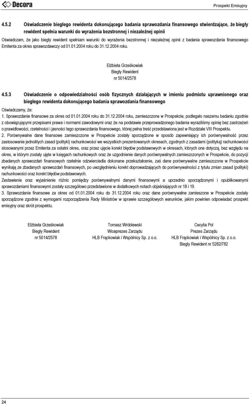 do 31.12.2004 roku. Elżbieta Grześkowiak Biegły Rewident nr 50