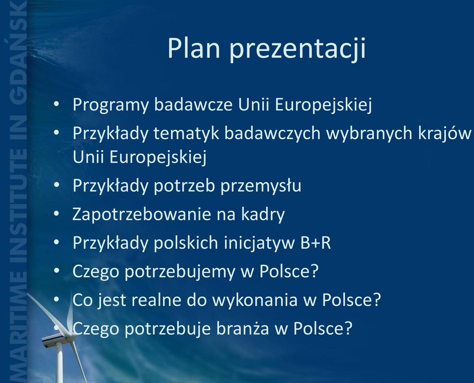 Zapotrzebowanie na kadry Przykłady polskich inicjatyw B+R Czego