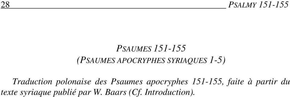 des Psaumes apocryphes 151-155, faite à partir