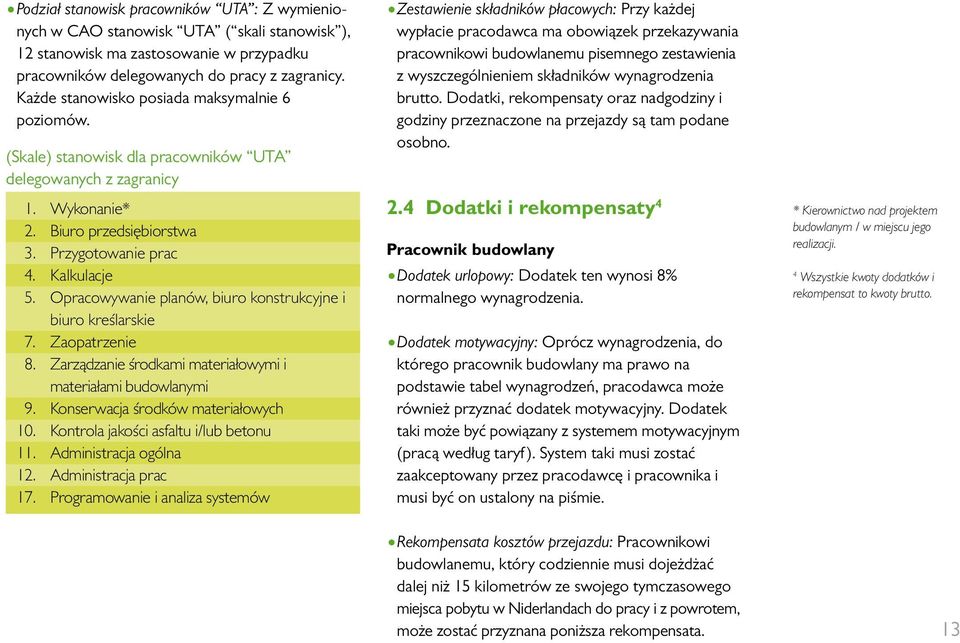 Opracowywanie planów, biuro konstrukcyjne i biuro kreślarskie 7. Zaopatrzenie 8. Zarządzanie środkami materiałowymi i materiałami budowlanymi 9. Konserwacja środków materiałowych 10.