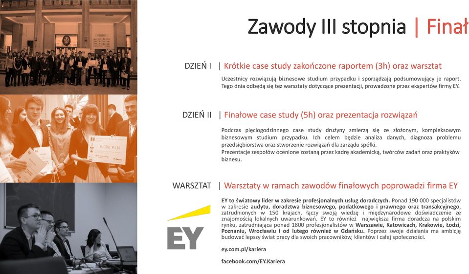 DZIEŃ II Finałowe case study (5h) oraz prezentacja rozwiązań Podczas pięciogodzinnego case study drużyny zmierzą się ze złożonym, kompleksowym biznesowym studium przypadku.