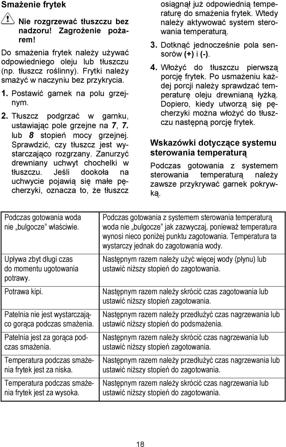 Zanurzy drewniany uchwyt chochelki w tuszczu. Je+li dookoa na uchwycie pojawi si mae pcherzyki, oznacza to, e tuszcz osign ju odpowiedni temperatur do smaenia frytek.