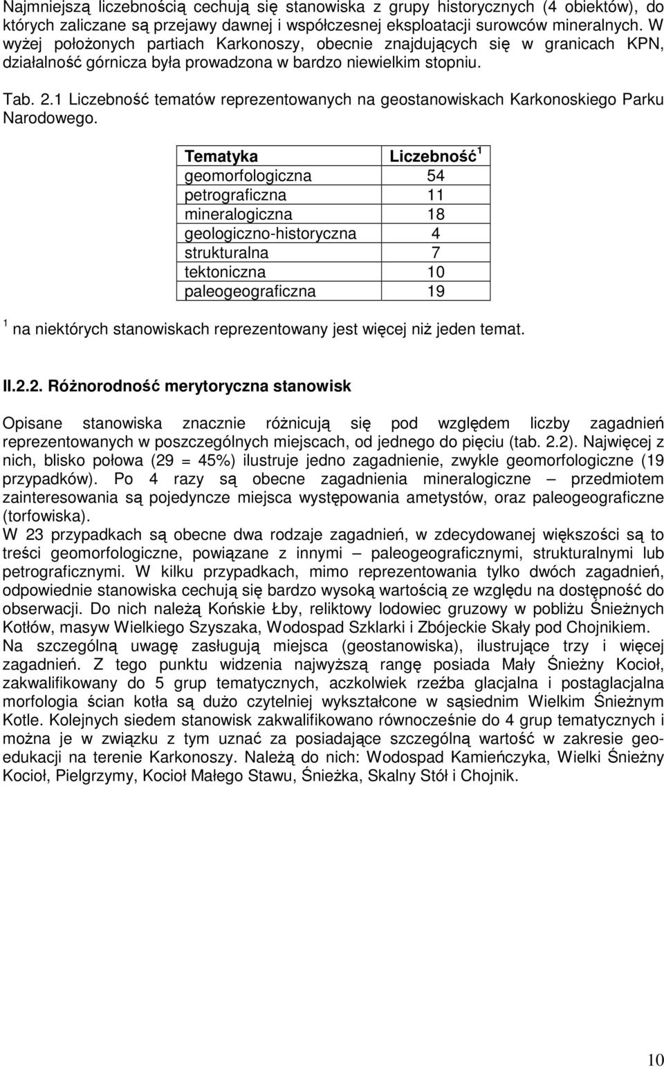 1 Liczebność tematów reprezentowanych na geostanowiskach Karkonoskiego Parku Narodowego.