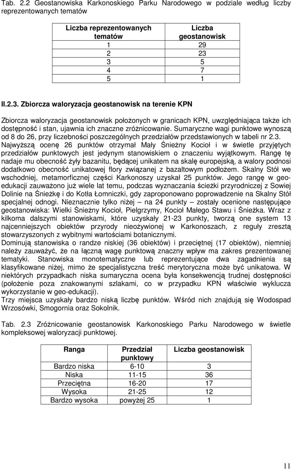 Sumaryczne wagi punktowe wynoszą od 8 do 26, przy liczebności poszczególnych przedziałów przedstawionych w tabeli nr 2.3.