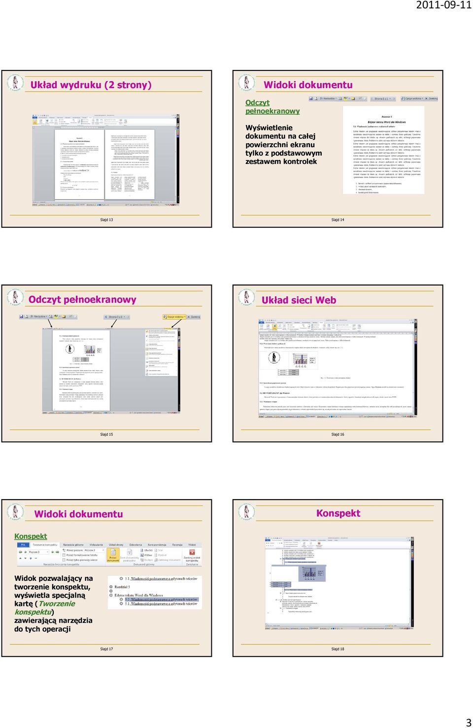 sieci Web Slajd 15 Slajd 16 Konspekt Konspekt Widok pozwalający na tworzenie konspektu,