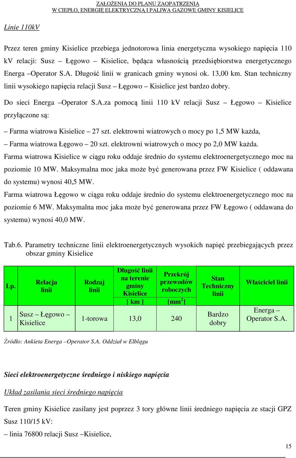 elektrowni wiatrowych o mocy po 1,5 MW każda, Farma wiatrowa Łęgowo 20 szt. elektrowni wiatrowych o mocy po 2,0 MW każda.