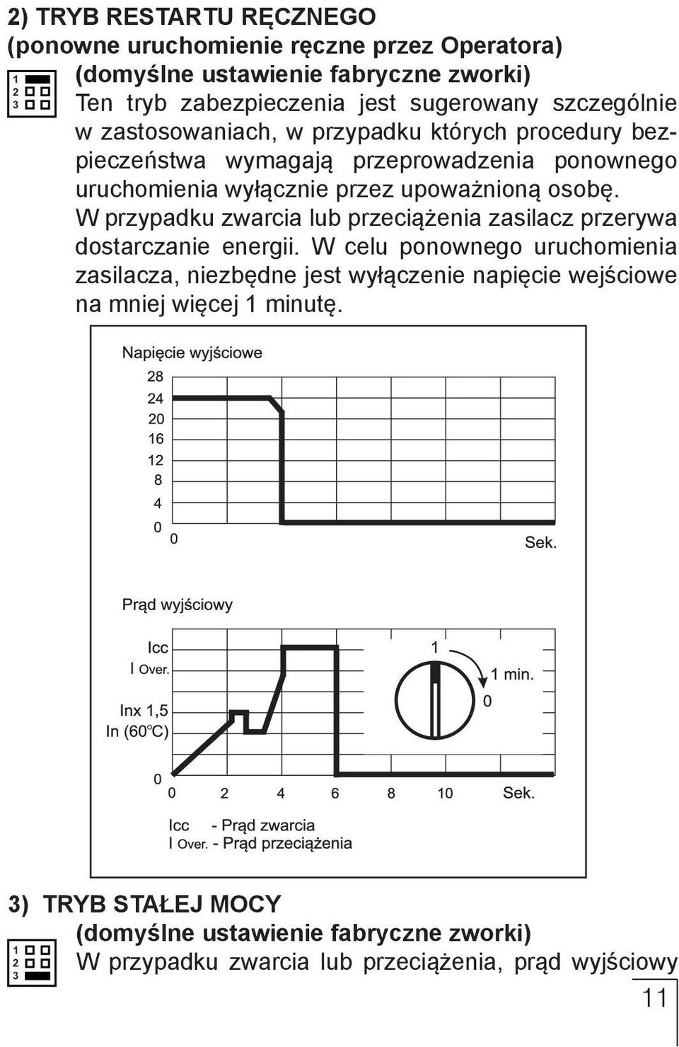 upoważnioną osobę. W przypadku zwarcia lub przeciążenia zasilacz przerywa dostarczanie energii.