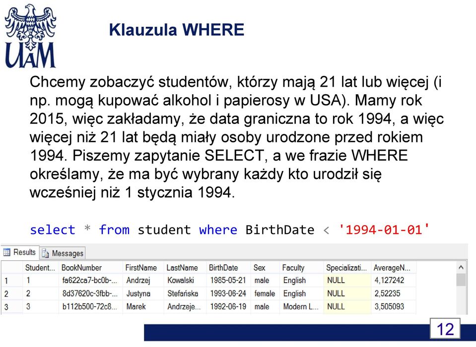 Mamy rok 2015, więc zakładamy, że data graniczna to rok 1994, a więc więcej niż 21 lat będą miały osoby