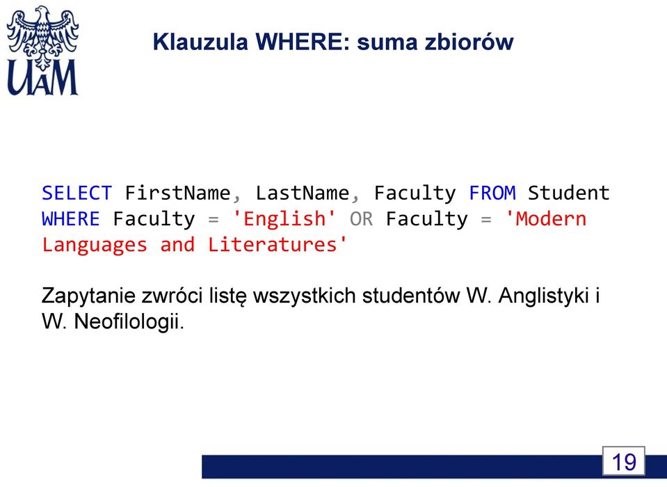 = 'Modern Languages and Literatures' Zapytanie zwróci