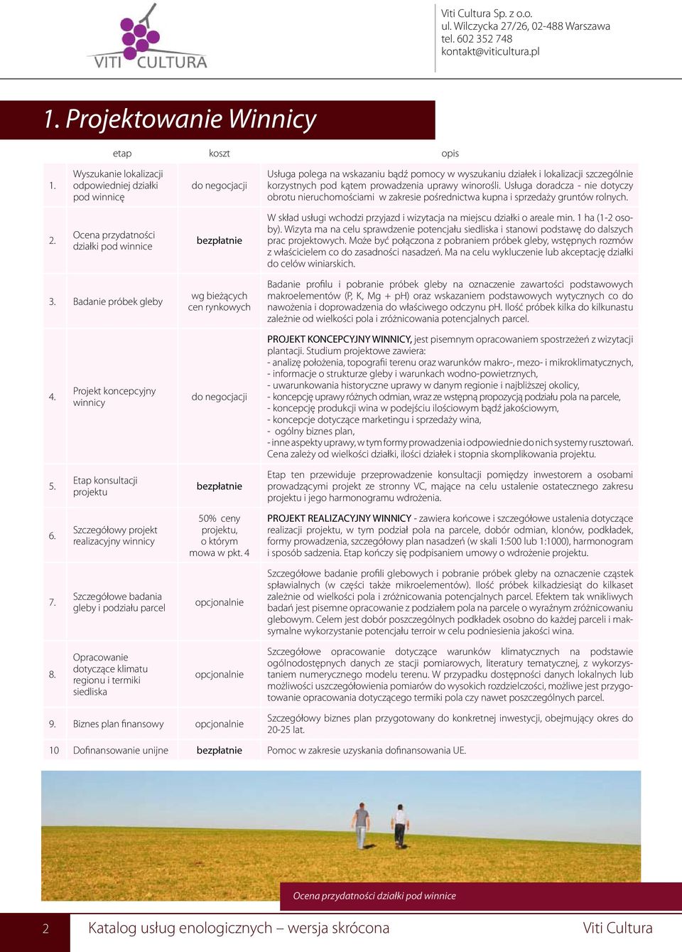 Ocena przydatności działki pod winnice W skład usługi wchodzi przyjazd i wizytacja na miejscu działki o areale min. 1 ha (1-2 osoby).