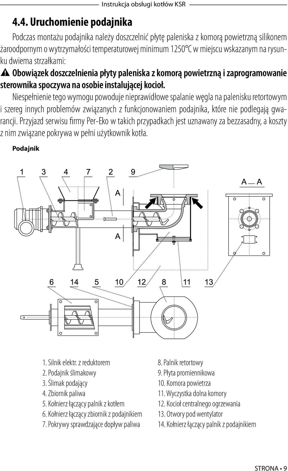 Niespełnienie tego wymogu powoduje nieprawidłowe spalanie węgla na palenisku retortowym i szereg innych problemów związanych z funkcjonowaniem podajnika, które nie podlegają gwarancji.