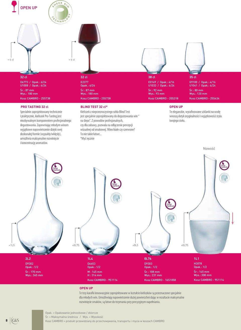 : 120 mm - 25S738-25S738-20S318-25S434 PRO TASTING 32 cl Specialnie zaprojektowany technicznie i praktycznie, kieliszek Pro Tasting jest niezbywalnym komponentem profesjonalnego degustowania.