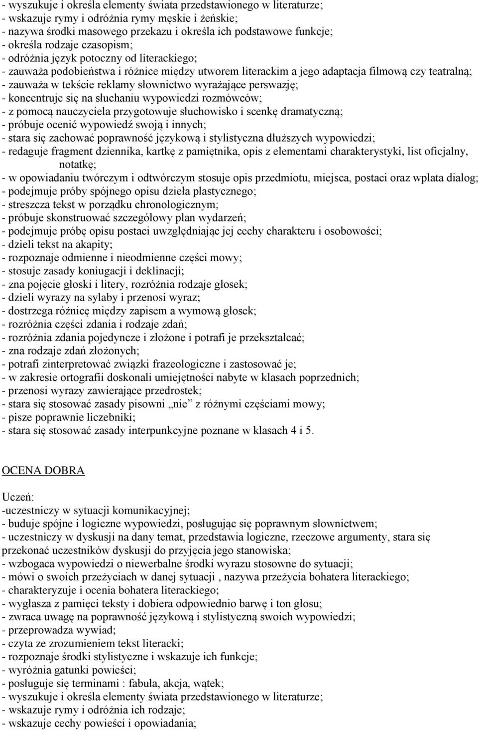 wyrażające perswazję; - koncentruje się na słuchaniu wypowiedzi rozmówców; - z pomocą nauczyciela przygotowuje słuchowisko i scenkę dramatyczną; - próbuje ocenić wypowiedź swoją i innych; - stara się