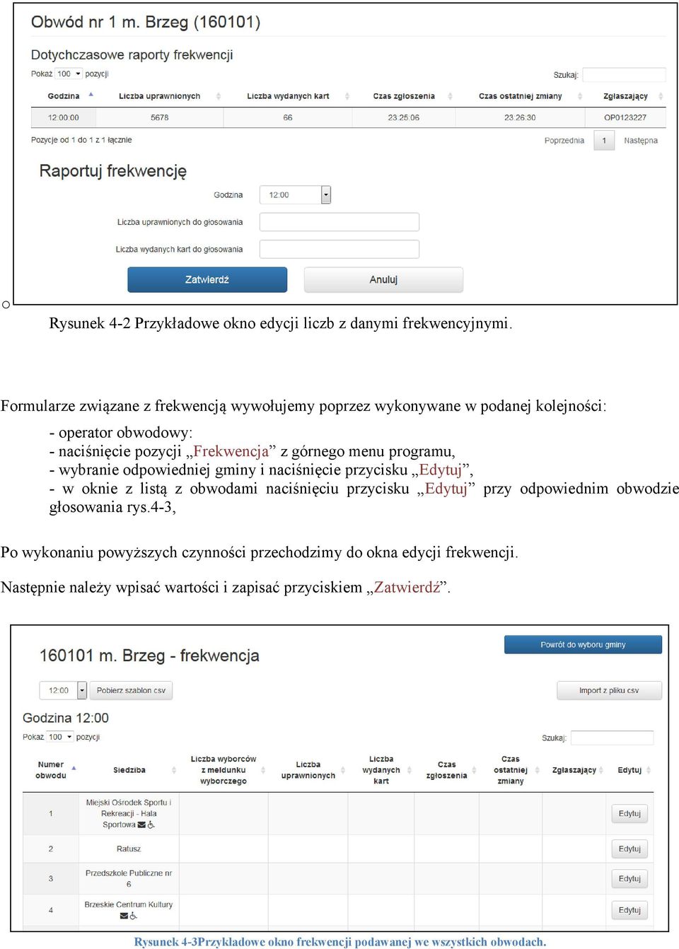 menu programu, - wybranie odpowiedniej gminy i naciśnięcie przycisku Edytuj, - w oknie z listą z obwodami naciśnięciu przycisku Edytuj przy odpowiednim