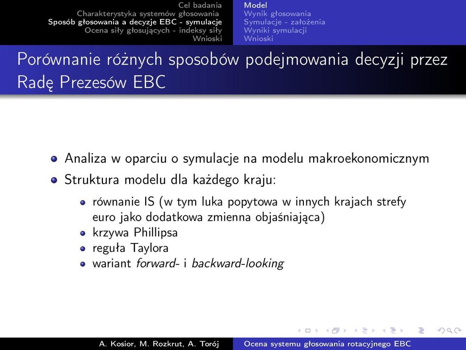 makroekonomicznym Struktura modelu dla każdego kraju: równanie IS (w tym luka popytowa w innych