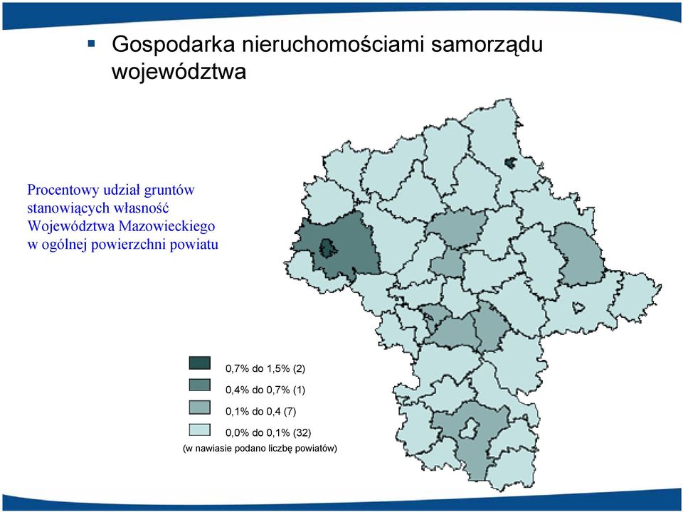 ogólnej powierzchni powiatu 0,7% do 1,5% (2) 0,4% do 0,7% (1)