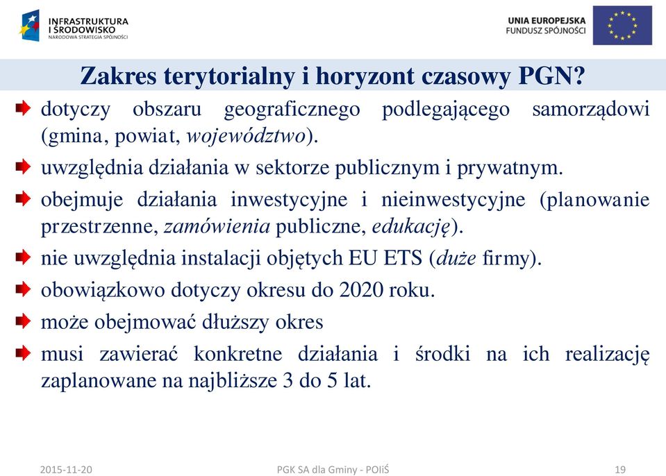 obejmuje działania inwestycyjne i nieinwestycyjne (planowanie przestrzenne, zamówienia publiczne, edukację).