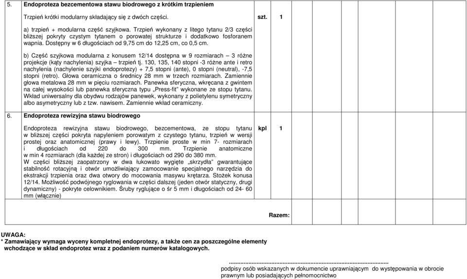 b) Część szyjkowa modularna z konusem 12/14 dostępna w 9 rozmiarach 3 różne projekcje (kąty nachylenia) szyjka trzpień tj.