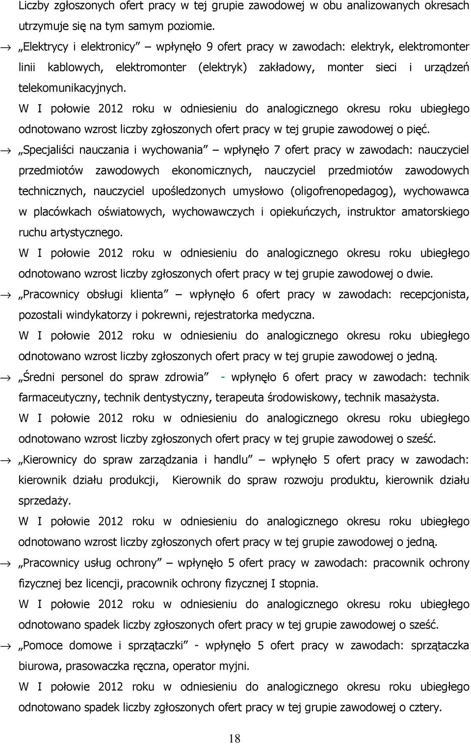 W I połowie 2012 roku w odniesieniu do analogicznego okresu roku ubiegłego odnotowano wzrost liczby zgłoszonych ofert pracy w tej grupie zawodowej o pięć.