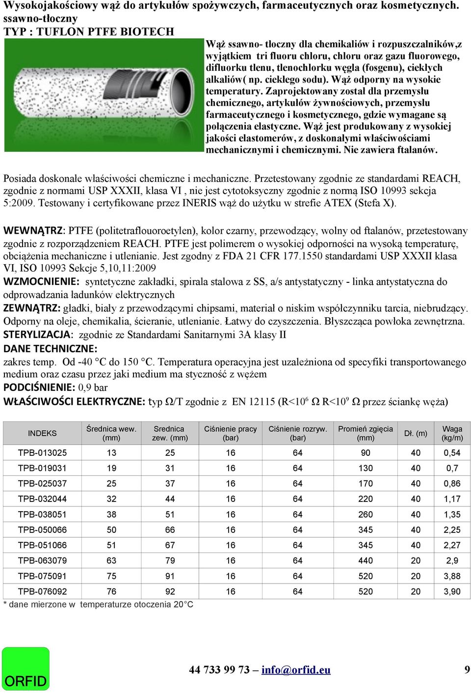 (fosgenu), ciekłych alkaliów( np. ciekłego sodu). Wąż odporny na wysokie temperatury.